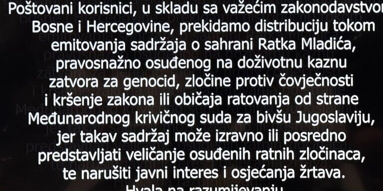 BH Telecom ukinuo signal RTRS-a zbog sahrane ratnog zločinca Ratka Mladića, uputili poruku korisnicima