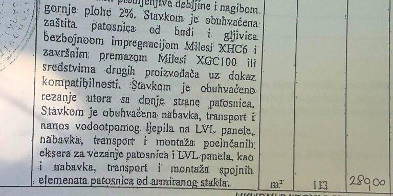 Cijena patosnica je iznosila 280 KM, izvođač radova neće biti isplaćen dok ne ukloni sve nedostatke