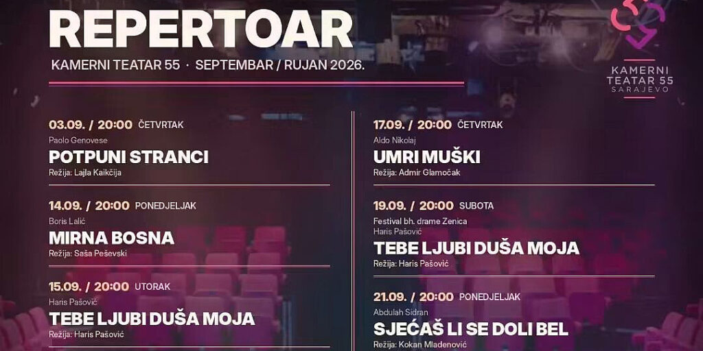 Počinje nova sezona u Kamernom teatru 55: Objavljen repertoar za septembar Počinje nova sezona u Kamernom teatru 55: Objavljen repertoar za septembar